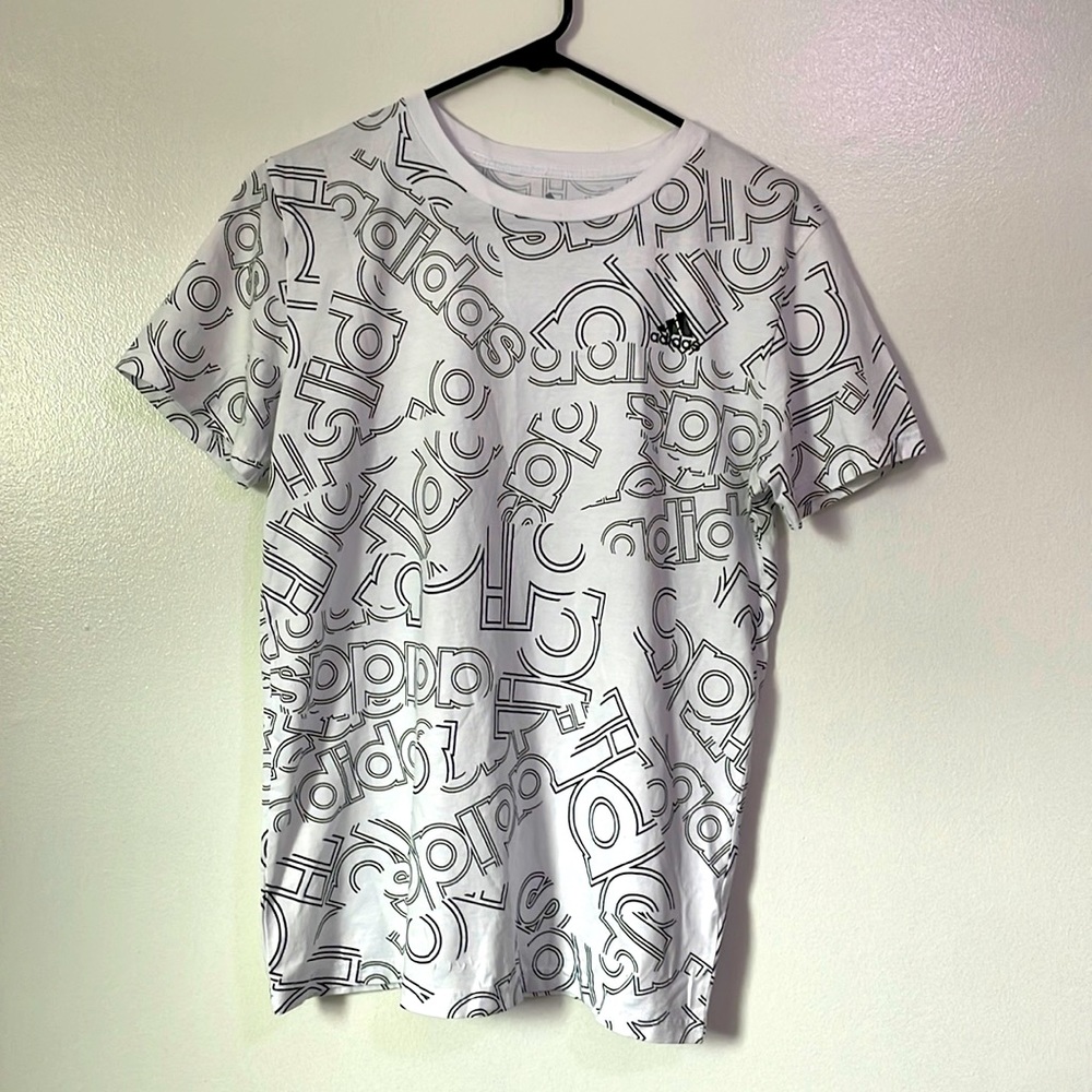 White and black adidas logo shirt